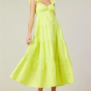 Skies Are Blue Lime Tiered Poplin Maxi Dress - Bright Lime